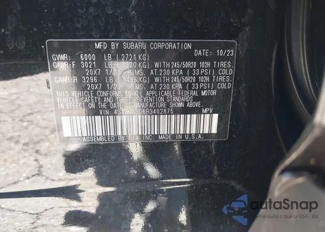 2024 Subaru Ascent Limited 7-Passenger z USA, uszkodzony, nr VIN 4S4WMASD6R3402875